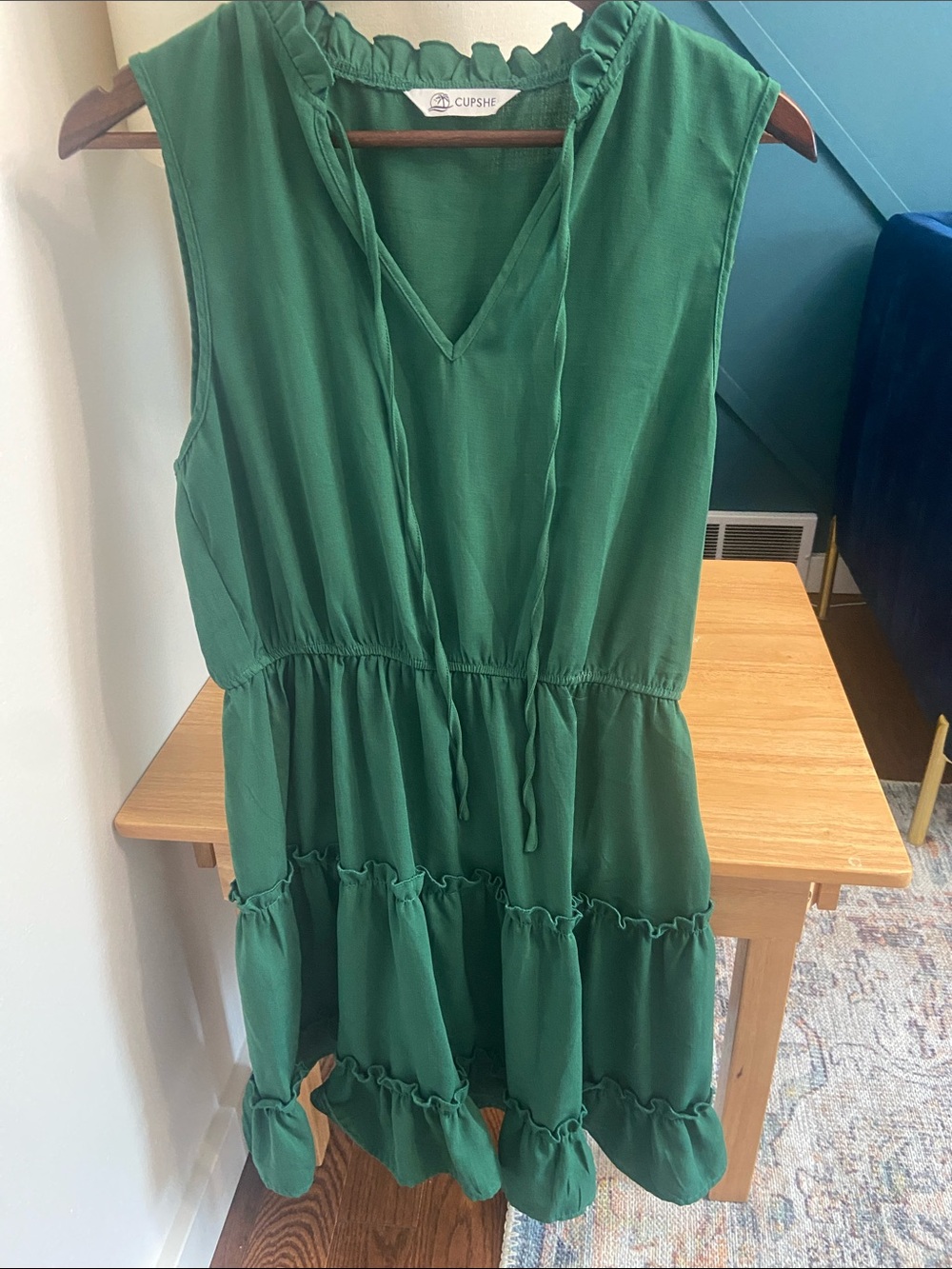 All American Cupshe Green Sleeveless Tiered V-Neck Dress